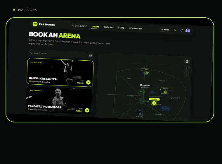 PX4 Sports arena booking interface